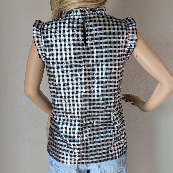 J. Crew Top Women's Medium Silver Black Lurex Sleeveless Metallic Ruffle NWT - Picture 3 of 15